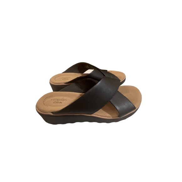 Clarks Collection Wedge Slide Sandals Jillian Gem Black Leather Size 10 - Picture 3 of 7